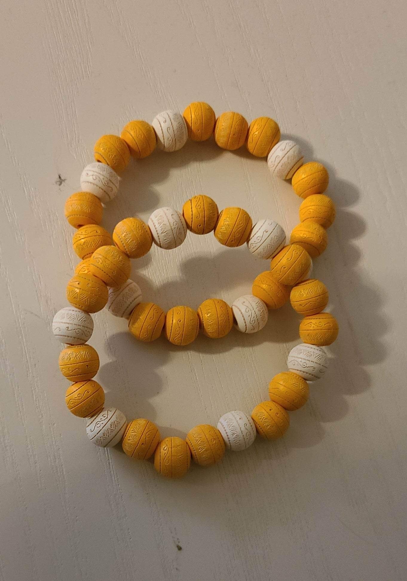 Sunset: Yellow and White-Wooden Bead Bracelet