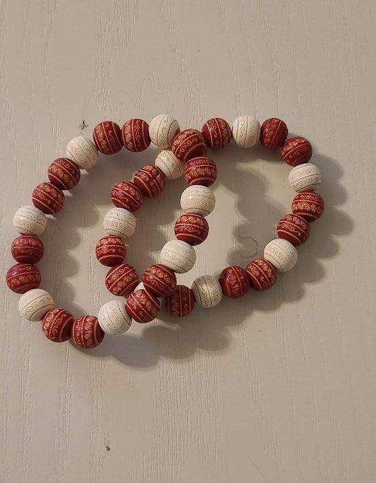 Sunrise-Red and White Beaded Bracelet