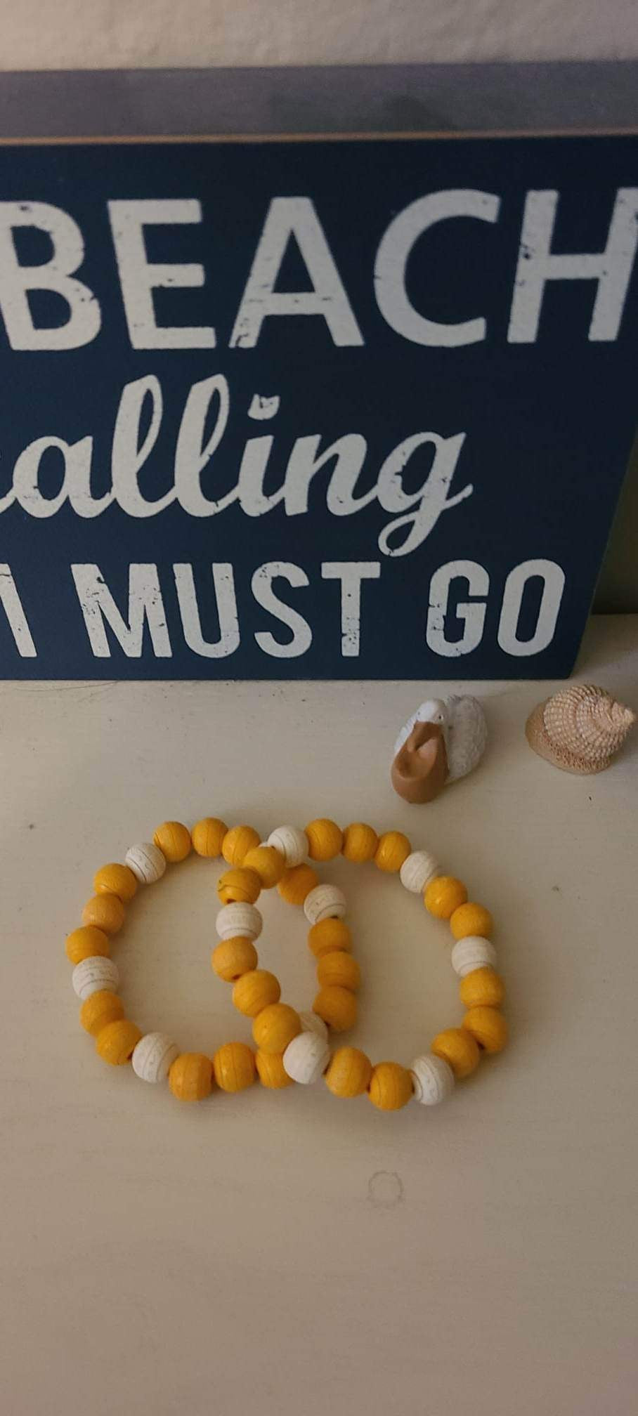 Sunset: Yellow and White-Wooden Bead Bracelet